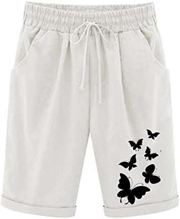 Rbculf женски шорцеви летни модни печатени памучни постелнина спортски случајно плус големина пет поени панталони кратки џемпери момче