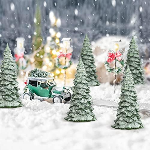 4 Парчиња Зимска Смрека Додаток Фигурина Божиќни Смреки Вештачки Снежни Мраз Дрвја Избрани Големини Зелени Вештачки Смреки Покриени