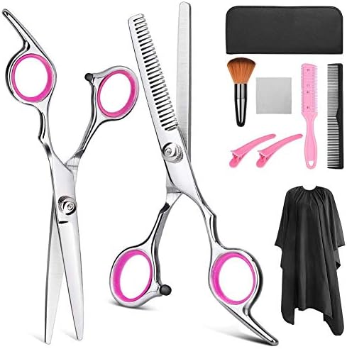 Ножици за ножици за коса Поставени фризери и ножици за слабеење со чешел, бербер Кејп, крпа за салон и дом