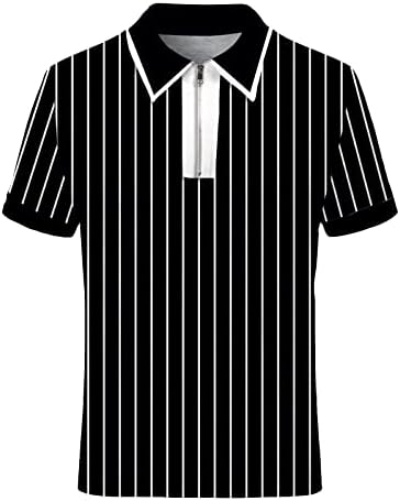 Xxbr Машки патент Поло кошули лето кратки ракави во боја блок лента за крпење кошула за голф 1/4 поштенски јака на вратот на