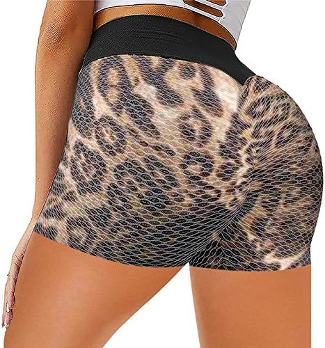 Илугу леопард печати жени колк половината што работи јога фитнес кревајќи високи спортски шорцеви јога панталони