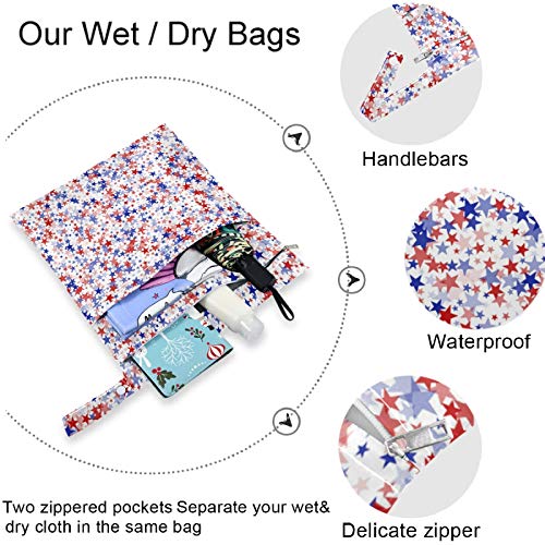 VisesUnny Американска патриотска starвезда 2 парчиња влажна торба со патенти џебови што може да се перат за еднократно пространа