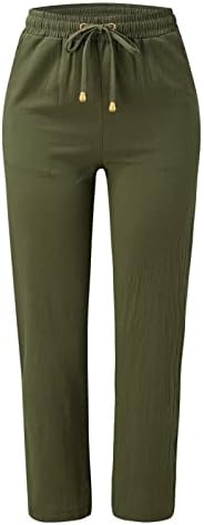 Мемија цврсти панталони панталони од половината и долгите жени обични еластични памучни панталони