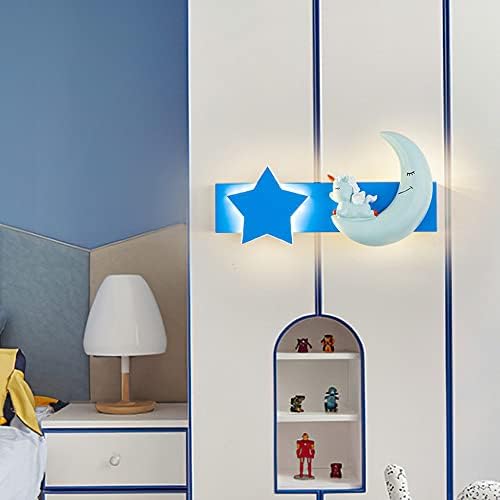 Детска соба Jadssox Wallид Sconce LED сина wallидна светлина цртан филм за кревети во кревет, модерна детска wallидна монтажа за осветлување 8W wallидни лушпи за девојчиња момчиња с
