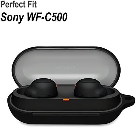 Гејомо силиконски носат куќиште компатибилен со Sony WF-C500, преносен капак отпорен на шок на гребење со карабинер
