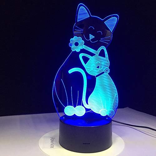 3dlamp Симпатична блиц мачка ламба 7 бои Промена на ноќната светлина атмосфера светлина 3D маче расположение за допир ламба