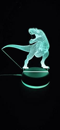Xdorra Диносаурус Т-Рекс 3d Илузија Светилка, 7 Бои 3D LED Тираносаурус Рекс Маса Светилки Подароци, Бела Нова База Детска Ноќна