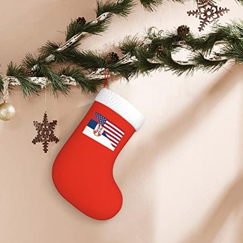 Американско знаме и српско знаме Божиќни чорапи, подароци за одмор на Божиќни празници за украси за семејни празници 18-инчни