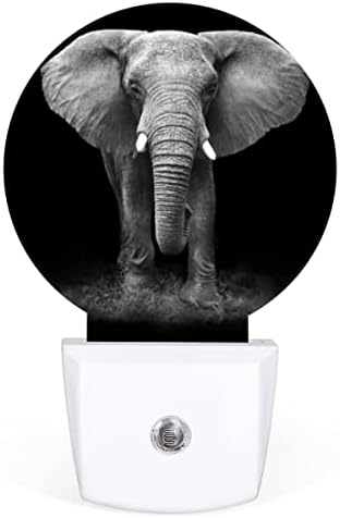 DXTKWL африкански животни слонови тркалезни ноќни светла 2 пакувања, приклучок за приклучок во позадина на Balck LED ноќни светла