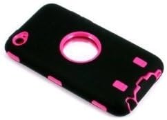 Случај се со целосна заштита на случајот Црно на топла розова боја за ipod touch 4 4g itouch 4 4g со футрола за клип на ременот