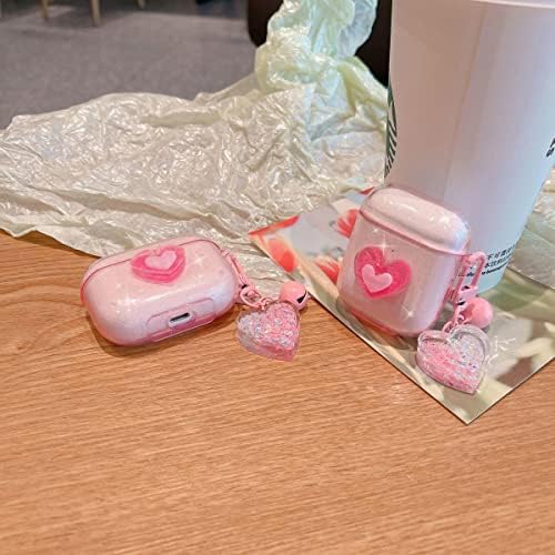 Сопственик Компатибилен За Куќиштето На AirPods, Симпатична 3d Срце Чиста Тпу Шок-Отпорна Покривна Кутија Сјај со Привезок За Ѕвончиња За Жени Девојки За Airpods Pro-Pink