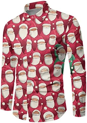 ZDDO Божиќно копче надолу кошули за мажи плус големина со долга ракав фустан кошула Божиќ Дедо Мраз Клаус костуми Дизајнерски