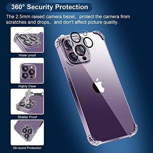 Хиеар [5 во 1] Јасен Случај за Iphone 14 Pro Max Случај, со 2 Заштитници За Калено Стакло +2 Заштитник На Објективот На Камерата,