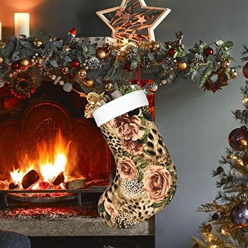 Аугенски Божиќни чорапи 3Д шарени леопард цвет двострано камин што виси чорапи