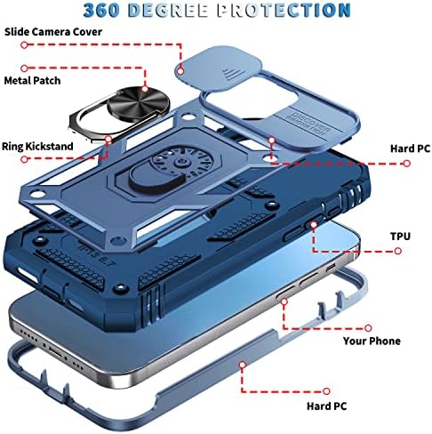 Andwing за Iphone 13 Pro Max Случај со Слајд Капакот На Камерата &засилувач; Kickstand [Воена Одделение Капка Заштита] [Вграден во 360° Ротирај Прстен Стојат] Шок-Заштитен Телефон Слу