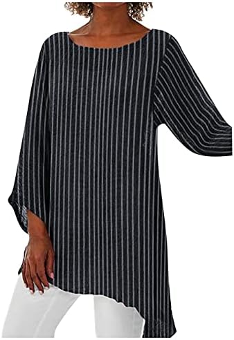 Women'sенски врвови со долги ракави плус печатење со големина на ленти за лабава кошула Врвови на кошула Неправилни врвови на