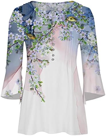 Adhowbew женски чипка врвови фустани обични пафли со долги ракави цветни летни блузи кошули