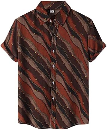 Убст кратки ракави Хавајски кошули за мажи, копче надолу лапел јака Бохо геометриска печатена обична кошула на плажа врвови