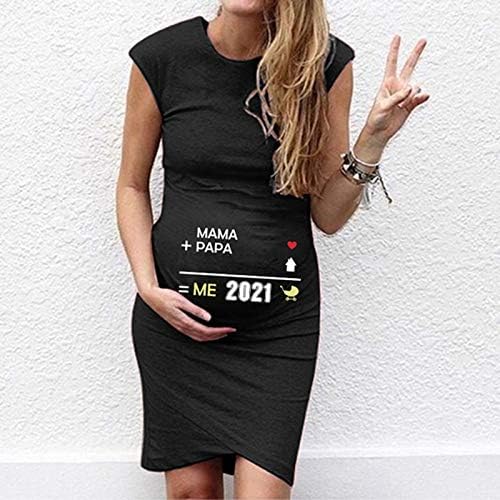 Womenените породилни фустани без ракави слатки О вратот дигитален резервоар за печатење Бременост ОБВРСКИ 2021 кошула кратки
