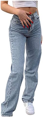 Печатени панталони за нозе широко трендовски атлетски плус големина обични панталони панталони фармерки директно жени тексас