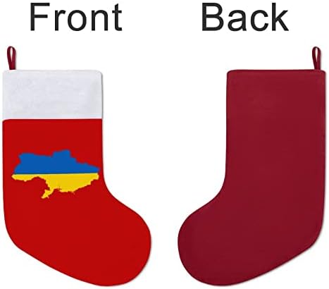 Знаме мапа на Божиќните чорапи на Украина Црвен кадифе со бела торба за бонбони Божиќни украси и додаток на семејна забава