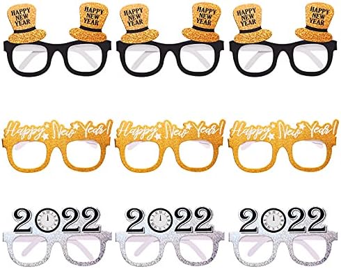 Galpada 9PCS Среќна Нова Година забава Фаворизи за очила Фото штанд реквизити за хартиени очила Рамки за забави за очила за