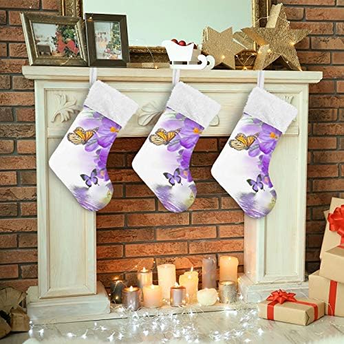 ТАРТИЦИЈА божиќни чорапи 1 пакуваат големи 18 во Божиќни чорапи со виолетови цвеќиња пеперутка камин што виси Божиќни чорапи