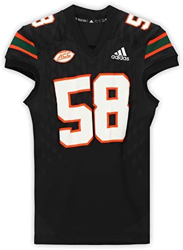 Мајами урагани - користена игра #58 Црниот дрес од сезоните во НЦАА 2017-2018 година - Голема големина - игра на колеџ користени дресови
