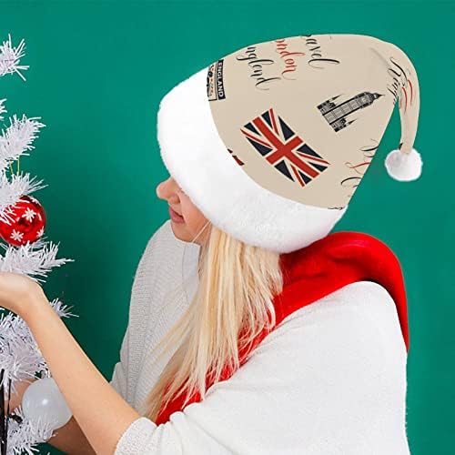 Велика британија И Лондон Тема Со Натписи Божиќ Шапка Дедо Мраз Шапка Смешни Божиќ Капи Празник Партија Капи За Жени/Мажи