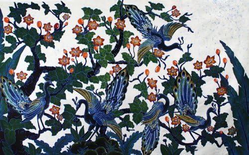 Оригинално сликарство со батик уметност на памук, пауни на дрво 'од Агунг