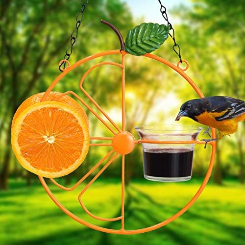 Фидер за птици Ориоле Ароил, 17 инчи виси метална фидер за птици, одвоен дизајн на садови, фидер за овошје од портокал, одлично