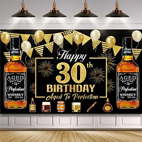 Виски среќен 40 -ти роденденски банер за забави украси за мажи, црно злато на возраст до совршенство 40 резерви за роденденска