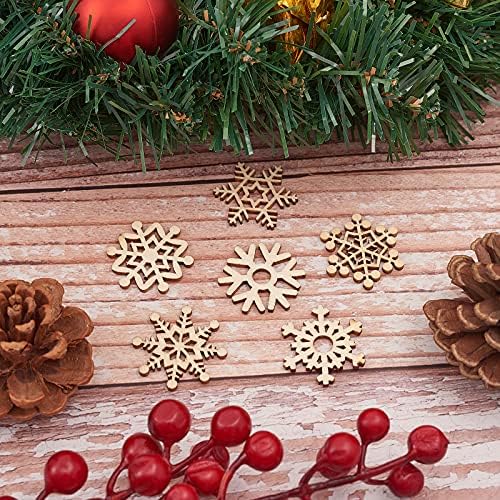 LIQUNSWEET 72PCS Божиќна тема Снегулка Натруална недовршена дрвена приврзова шарм декор за декорација на забави за дрво X'mas