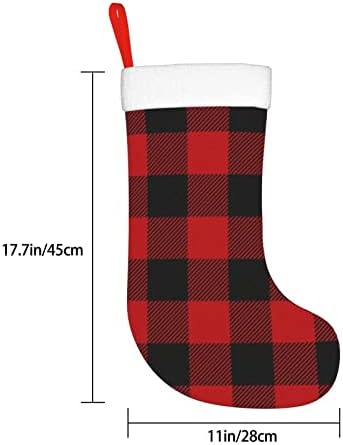 Yilequan 18 инчи Божиќни чорапи класични чорапи, црвено црно биволо проверка, за украси за семејни празници Божиќни забави