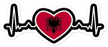 Албанија знаме налепница на срцето на налепница на срцето пулс линија ЕКГ албанска гордост патриотска loveубовна налепници Патриотизам
