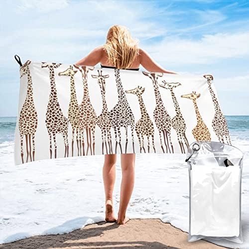 Симпатични диви цртани жирафи Брзи суви крпи за бања за бања со микрофибер плажа за бања со висечки јамка и ПВЦ торба 55x27,5