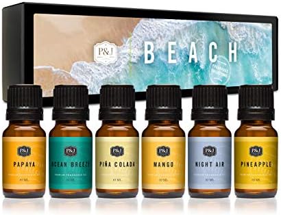 Сет на плажа од 6 масла од мириси од премиум одделение - Океан ветре, Папаја, Пина Колада, манго, ананас и ноќен воздух