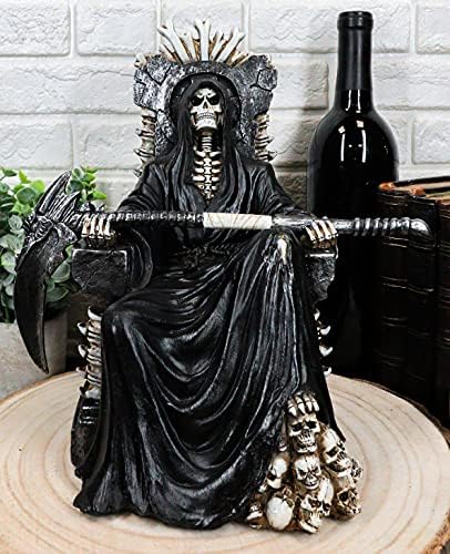 Еброс подарок црна света смрт Грим Рипер седи на фигура на престол на скелети 10,5 Високо време не чека ниту еден човек Ангел