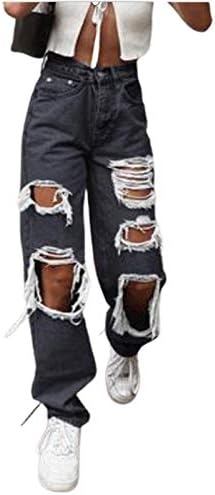 Деним еластични фармерки од тексас на половината со џебови трендовски буги панталони копче фармерки дупка високи панталони џеб