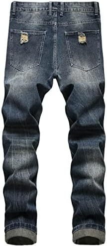 Менски искинати фармерки, потресени уништени тенок фит директни тексас пантолони со дупки улични панталони