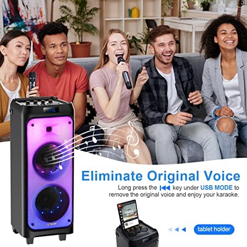 Machine Geardon Karaoke Machine за возрасни деца, двојно 6,5 сабвуфер, преносен Bluetooth Bluetooth гласно звучник W/безжични