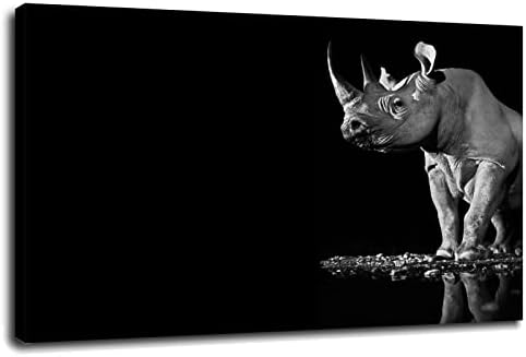 Рино животинска уметност Печати црно -бел постер слика 8084 ПЕНТИНСКИ ПРОДАВНИЦИ Постер wallидна уметност за украси за домашни