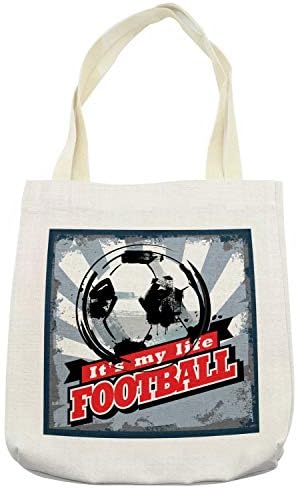 Ambesonne Soccer Tote Bag, Football се моите животни зборови во гроздобер Grungy Graphic Design Toal Sports Sports Team, Торба