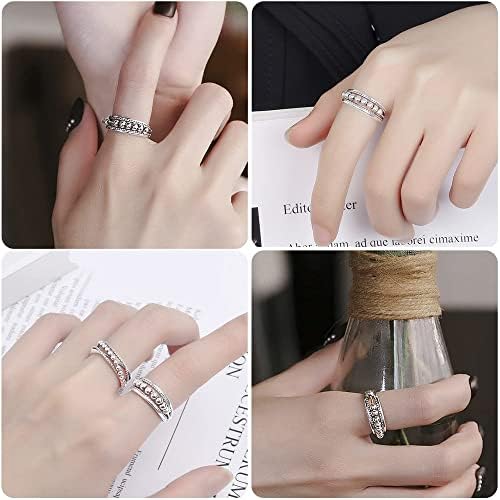 Анксиозен прстен за жени мажи, 925 Стерлинг сребрени фигури прстени за анксиозност против анксиозност со монистра вртеж за прстен