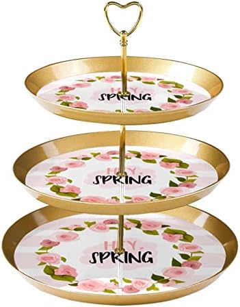 Lyetny 3 Ниво Десерт Торта Стојат Злато Cupcake Пециво Штанд За Чај Партија, Свадба И Роденден, Розова Цвет Пролет