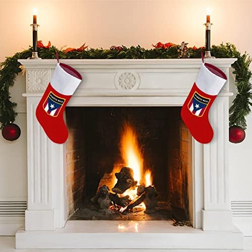Порто Рико знаме Божиќни чорапи црвен кадифе со бела торба за бонбони Божиќни украси и додаток на семејна забава