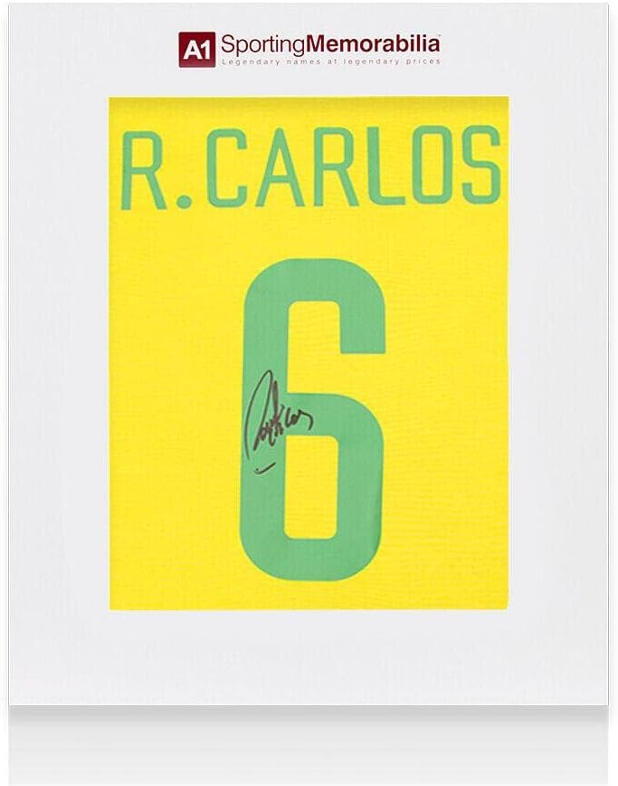Роберто Карлос Потпиша Ретро Бразил Кошула, Број 6 - Подарок Кутија Автограм-Автограм Фудбалски Дресови