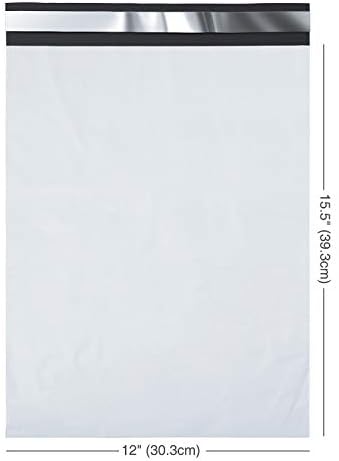 Fuxury 12x15,5 инчи 100 парчиња бели поли -поштари за испорака торби за испраќање облека и испорака на самото запечатување на