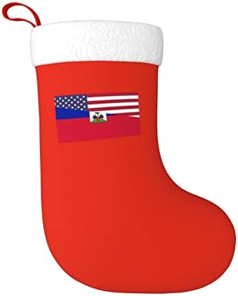 Американско знаме и знаме на Хаити, Божиќни чорапи, подароци за одмор на Божиќни празници за украси за семејни празници 18-инчни