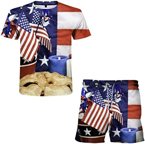 Печатење 3Д ден лето Американски колачиња Машки сет за независност на знамето за независност Обични мажи костуми и поставуваат